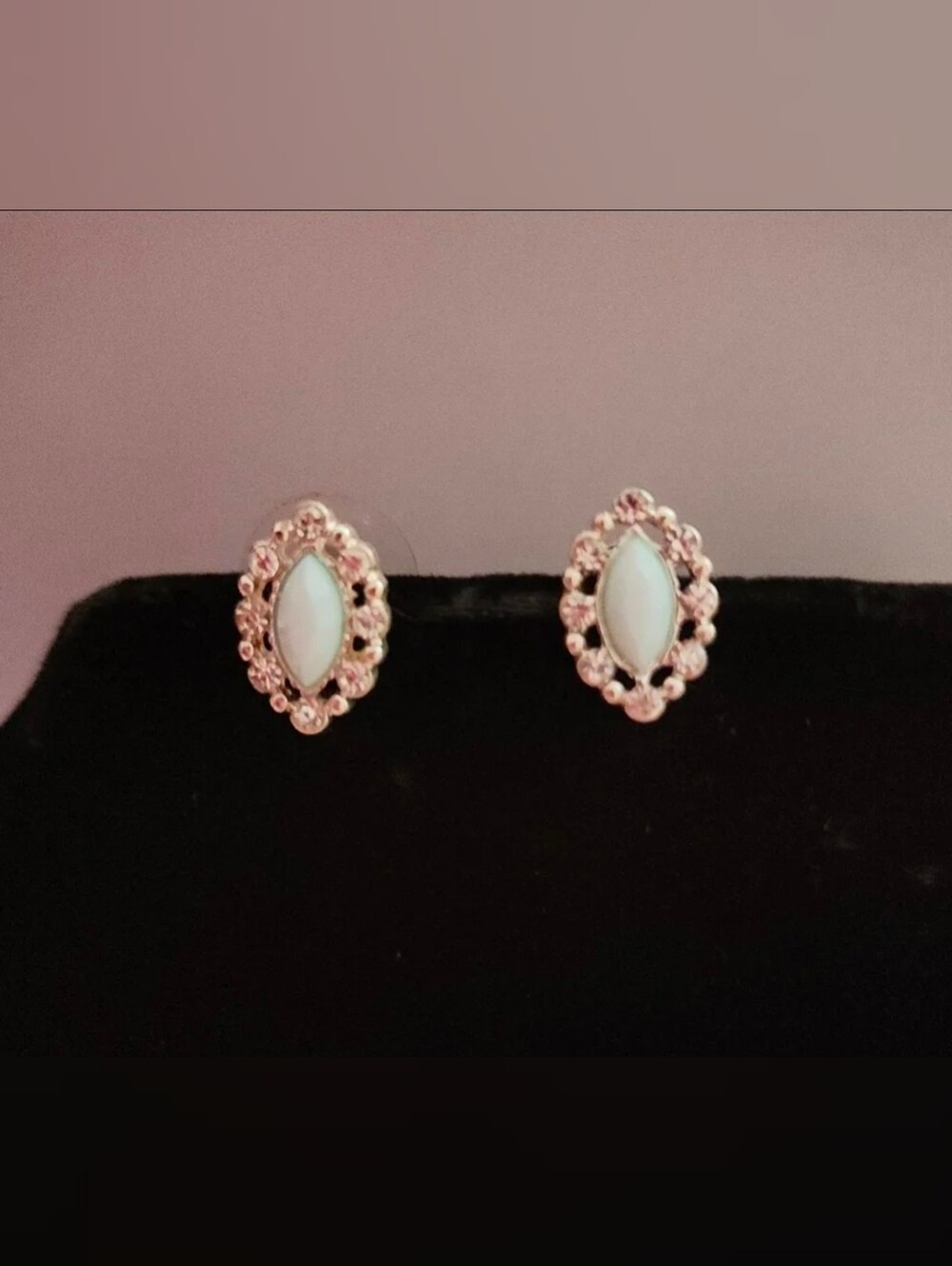 Silver Tone Blue Stone with Rhinestone Gems around Blue Stone Studded Pierced Ea